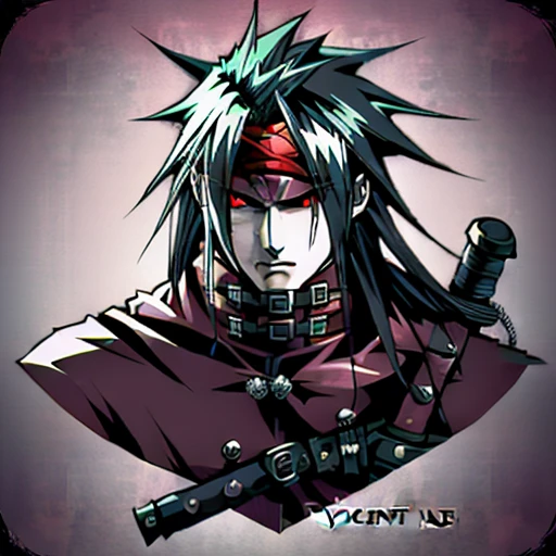 Wine Bar,(Vincent Valentine FFVII character) logo, vector, line art, design, inspired, straight, symmetry