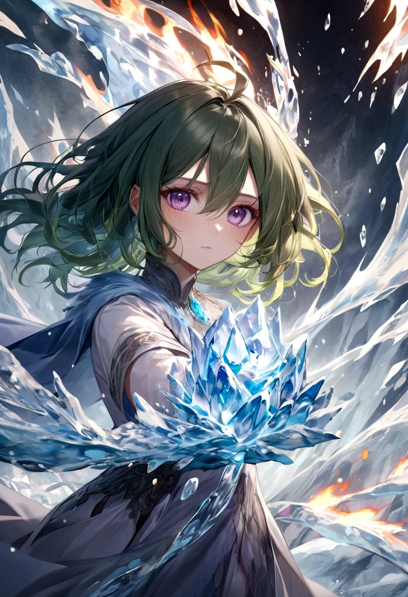 woman, Purple Eyes, Green Hair, Ice Elemental