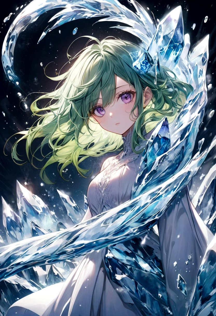 woman, Purple Eyes, Green Hair, Ice Elemental