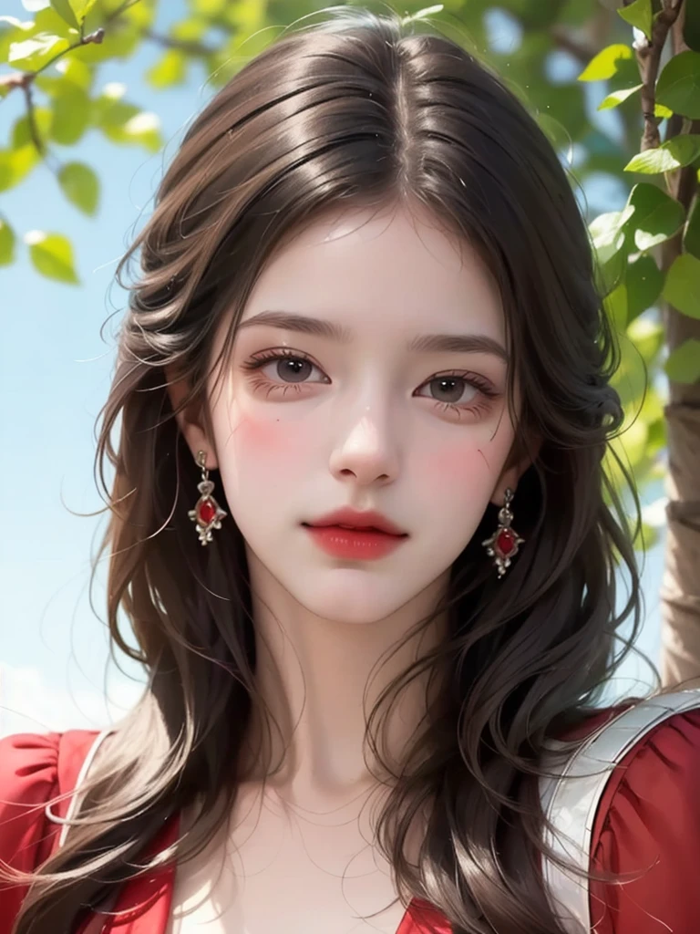 Close-up of a long-haired woman in a red dress, Realistic cute girl, Cute numbers艺术, Beautiful digital illustration, Lovely and detailed digital art, Lovely portrait, Chinese Girl, Beautiful anime portrait, Cute numbers, Beautiful character painting, Kawaii realistic portrait, Beautiful digital artwork, Beautiful digital art, High quality portrait, Digital Art Pictures, Very beautiful girl，16KHigh-definition quality，High-definition quality