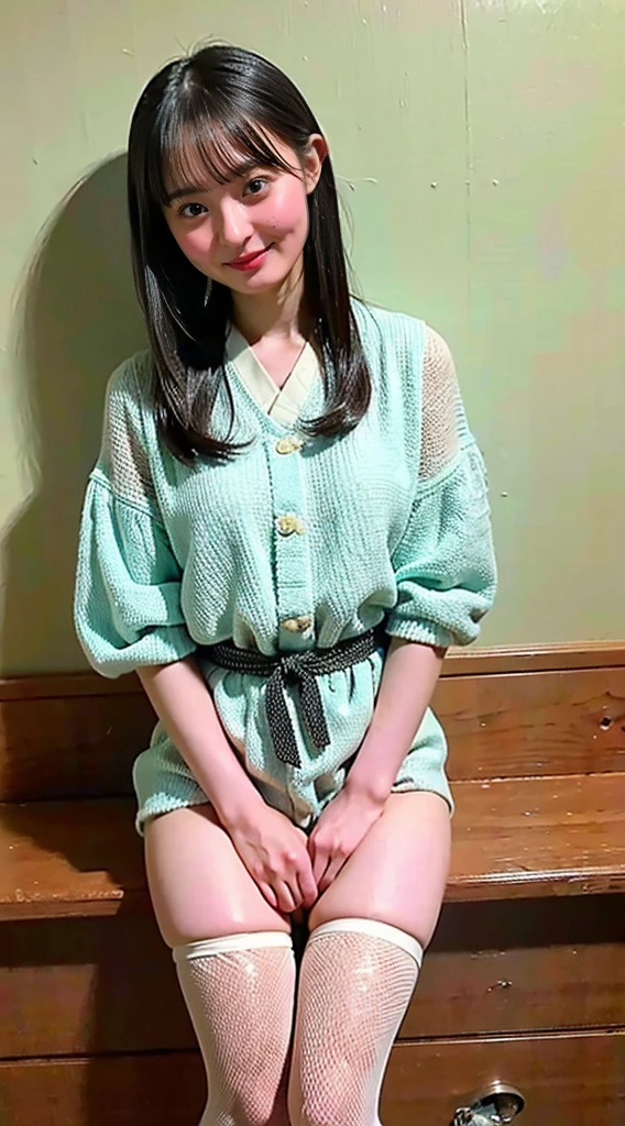 masterpiece, highest quality, 4K, Ultra-high resolution, mishoujo, Painting, Beautiful eyes and fine face, figure, Beautiful details, high resolution figure, Shine_white_particle, One girl, Small breasts、Large Breasts、High 、Japanese、Japanese Idols、A kind smile、Fishnet tights