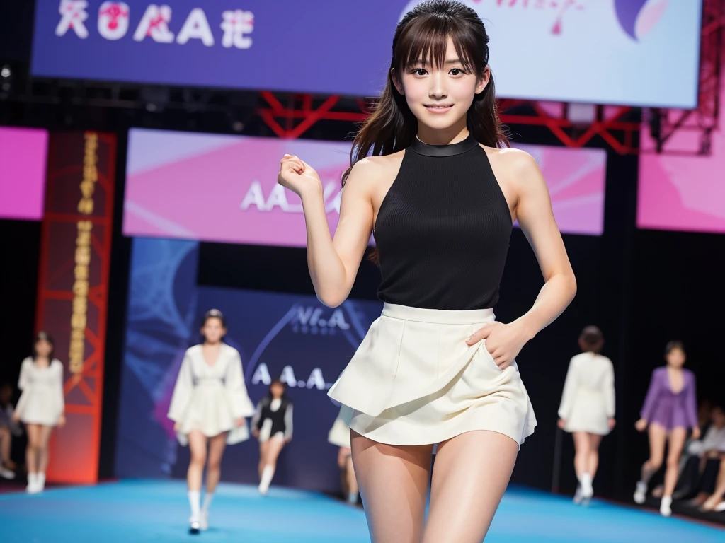 An extremely beautiful Japanese high school girl race queen who highlights her beautiful legs、Photographed walking down the runway at Wacoal's new underwear fashion show、She is an eternal idol who combines a clean look with modern charm.。 She creates such beauty。 She feels her own warmth。 She creates a warm atmosphere。 We create beauty。 That's what I want to say。 In her full body photo、The figure features porcelain-like skin and golden hair that radiates a soft glow.。 This is probably、It captured the essence of her timeless charm.、This is the best shot ever.。 Each straight line and curve is carefully expressed.、Breathtakingly beautiful with impeccable detail。 This piece perfectly captures her timeless beauty.。 Divine Proportions、Sharp focus、Full-body photo taken by Kishin Shinoyama、high quality、High resolution、More details
