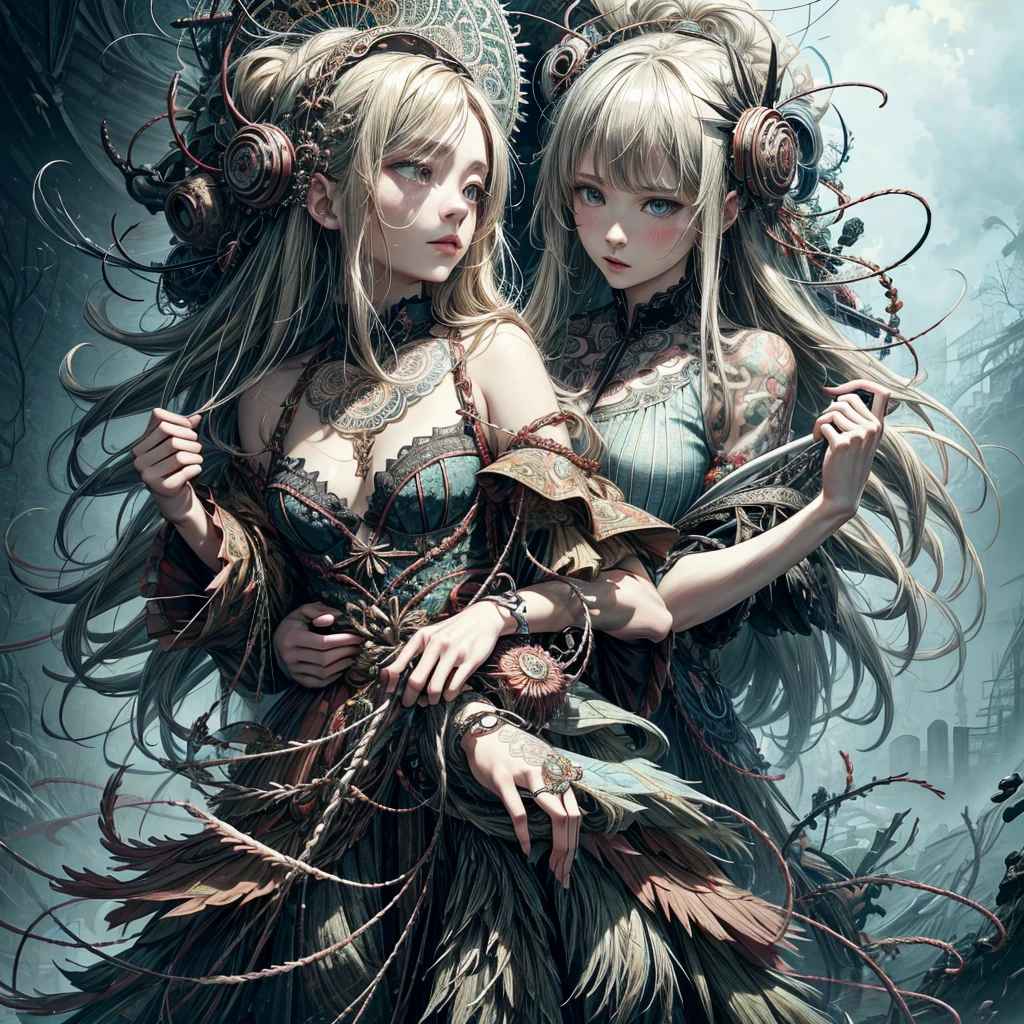 Official art, Unity 8k Wallpaper, ultra-detailliert, Beautiful and aesthetic, masutepiece, Best Quality, (Zentangle, mandalas, Tangle, Entangle), (Fractal Art:1.3) ,( 1girl in:1.4), Extremely detailed, Dynamic Angle, cowboyshot, Most Beautiful Form of Chaos, Elegant, a brutalist designed, vivd colour, romanticism, by james jean, roby dwi antono, by Ross Tran, Francis Bacon, michal mraz, Adrian Ghenny, petra cortright, Gerhard Richter, Takato Yamamoto, Ashley Wood, Atmospheric, ecstasy of musical notes, streaming musical notes visible,gear wheel