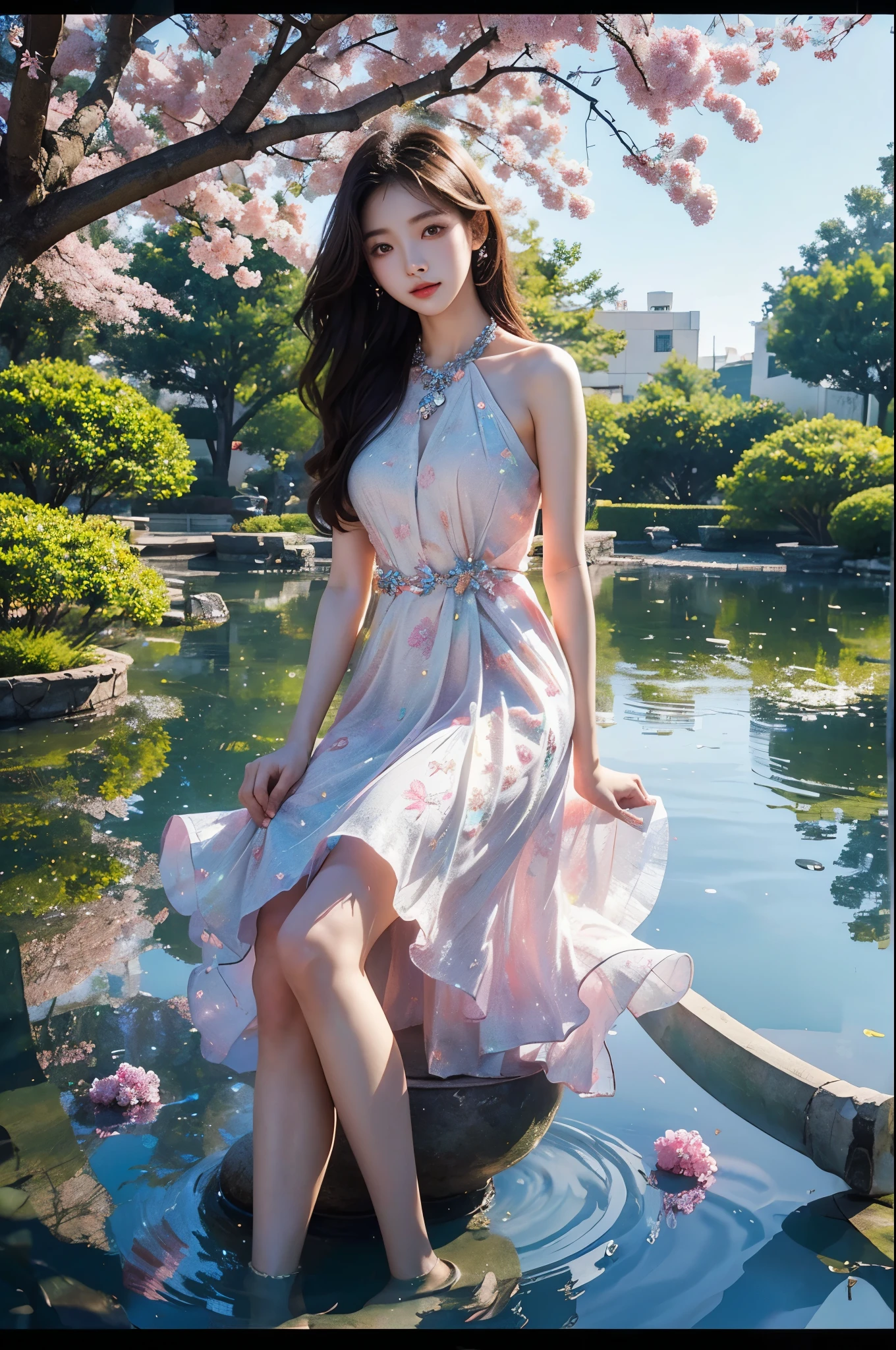 /I cute pretty beautiful gorgeous Korean female college students, crystal tree with crystal leaves and crystal branches, colourful reflections, photo realistic, --ar 9:16 --style raw