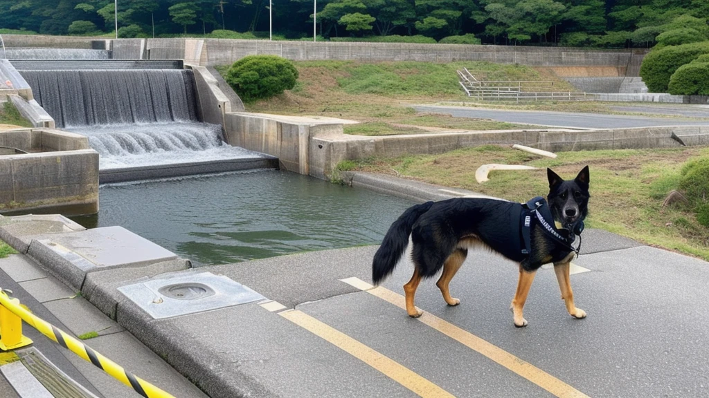 Dry dam police dog japan
