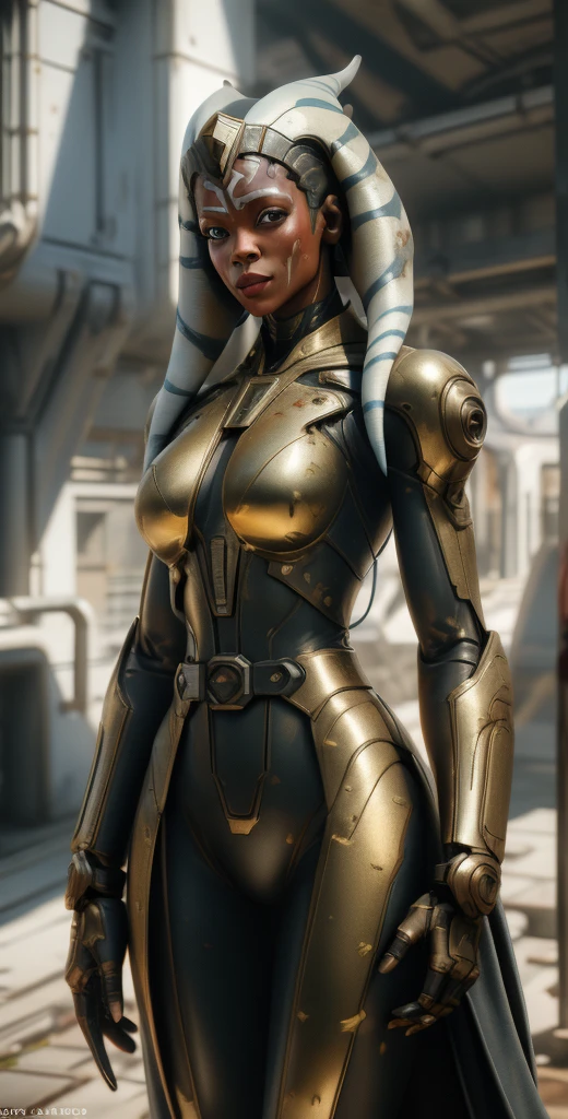 1 girl, solo, (look at viewer), ((Best quality)), ((masterpiece)), (detailed:1.4), ((upper body)), 3D, an image of a beautiful cyberpunk female,HDR (High Dynamic Range), Ray Tracing,NVIDIA RTX,Super-Resolution,Unreal 5,Subsurface scattering,PBR Texturing,Post-processing,Anisotropic Filtering,Depth-of-field,Maximum clarity and sharpness,Multi-layered textures,Albedo and Specular maps,Surface shading,Accurate simulation of light-material interaction,Perfect proportions,Octane Render,Two-tone lighting,Wide aperture,Low ISO,White balance,Rule of thirds,8K RAW, (((blood eyes))), , mechanical parts ahsoka, (dark skin:1.2), blood eyes, , medium breasts, bloodgold/black bodysuit, belt, (( bloodgold amor)) joints, body suit