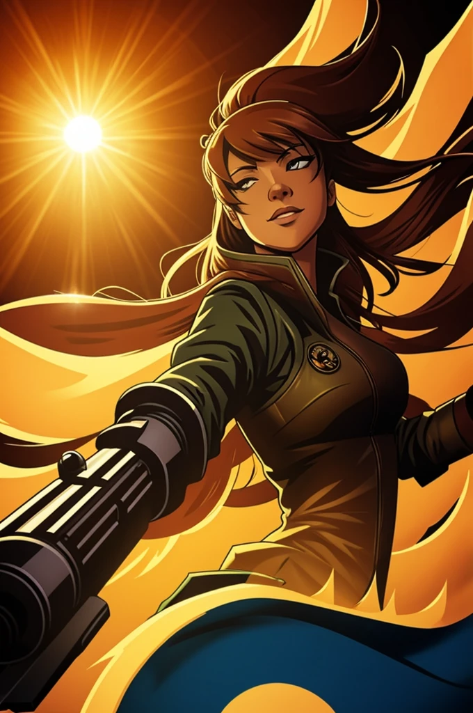 Sun as a bullet cartoon character
