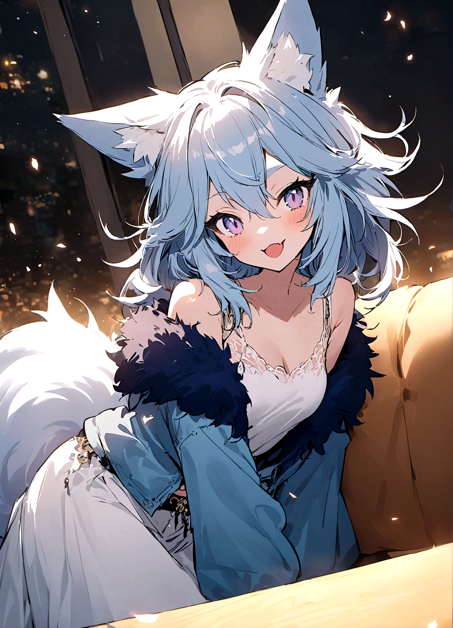fox Light blue hair beast girl indigo fur fox beast girl