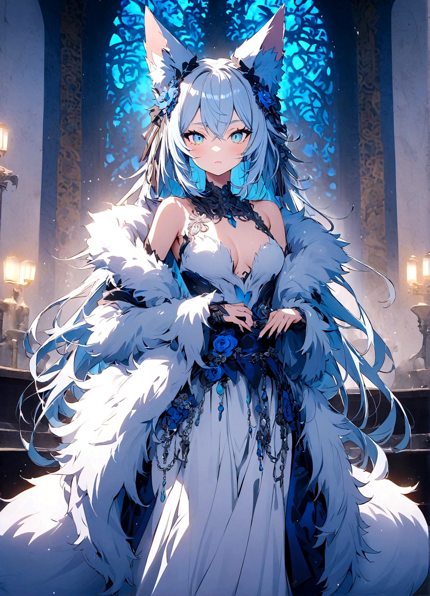 fox Light blue hair 　beast girl　indigo fur　fox beast girl