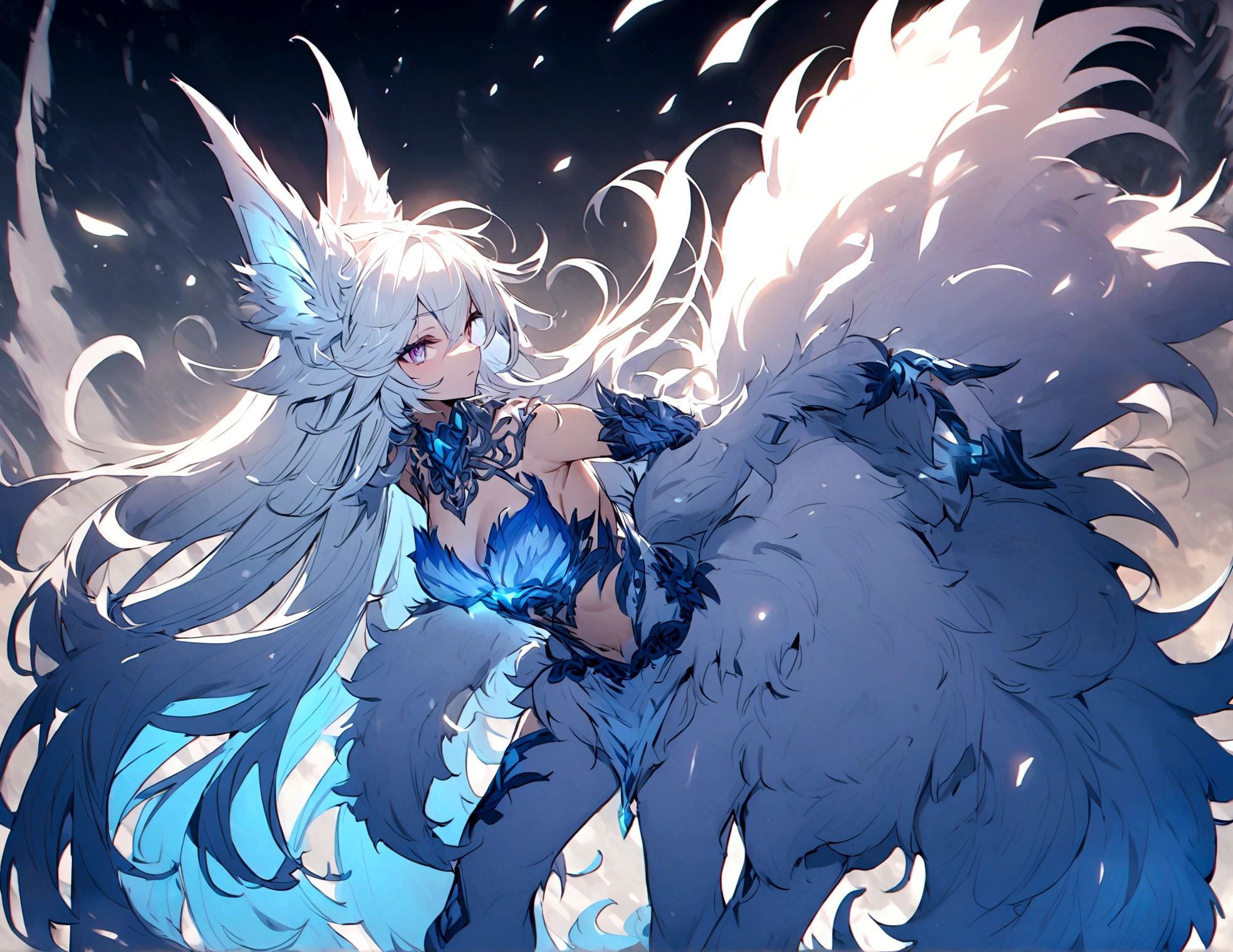 fox Light blue hair 　beast girl　indigo fur　fox beast girl