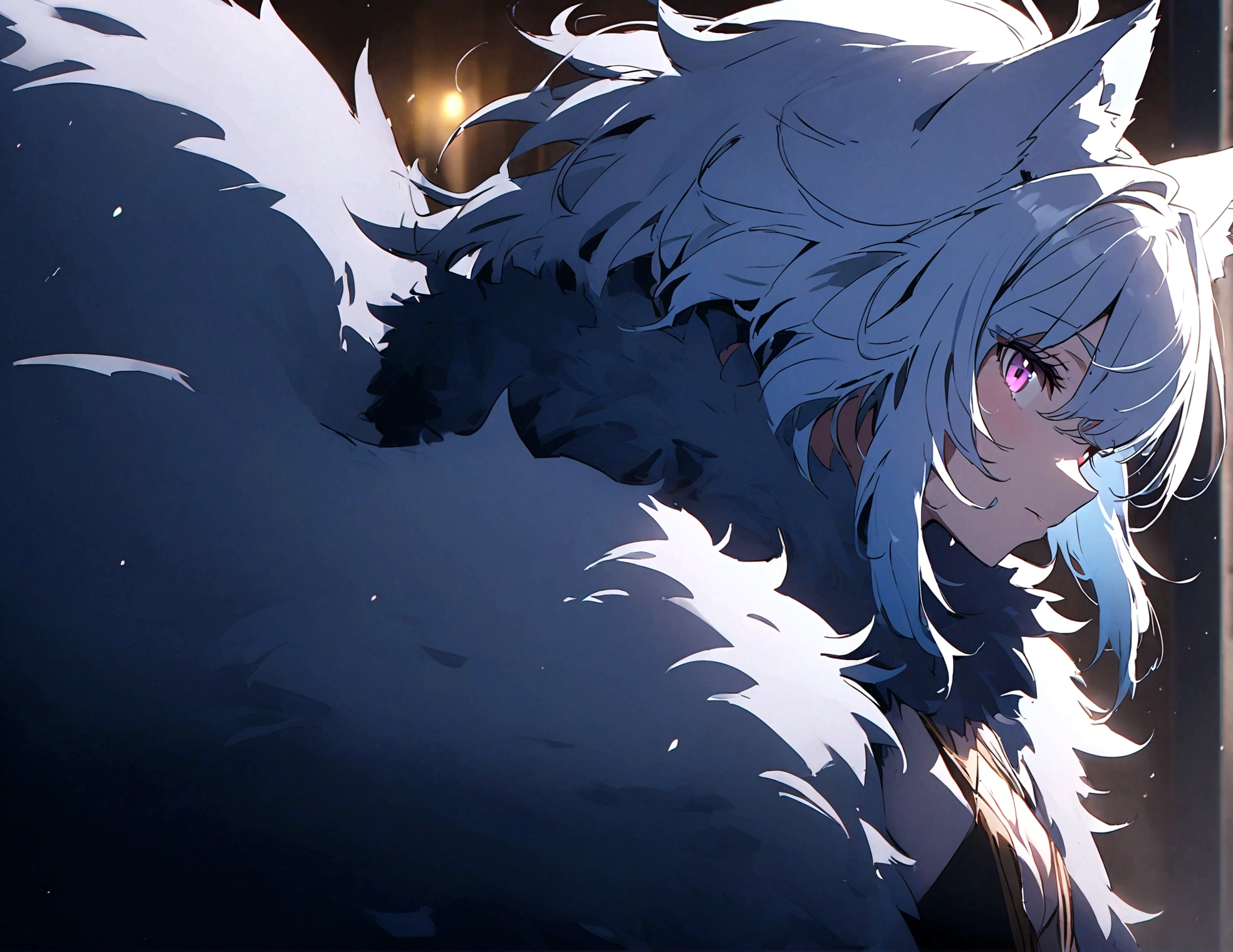 fox Light blue hair 　beast girl　indigo fur　fox beast girl