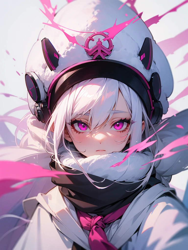Beautiful girl, white hair, pink eyes, winter wear