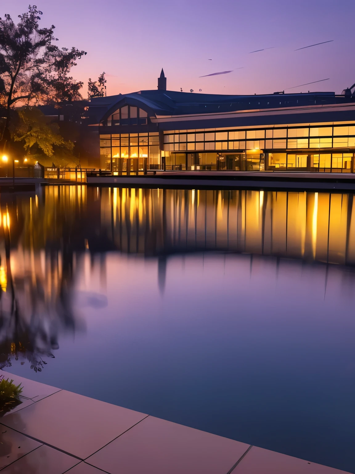 Lively campus scene,evening,(evening:1.1),rippling water,Beautiful clouds in the sky,(School:1.31),Atmosphere of peace and tranquility,(best quality,4k,8K,high resolution,masterpiece:1.2),Very detailed,(actual,photoactual,photo-actual:1.37),Vibrant colors,Soft tones,stunning lighting effects