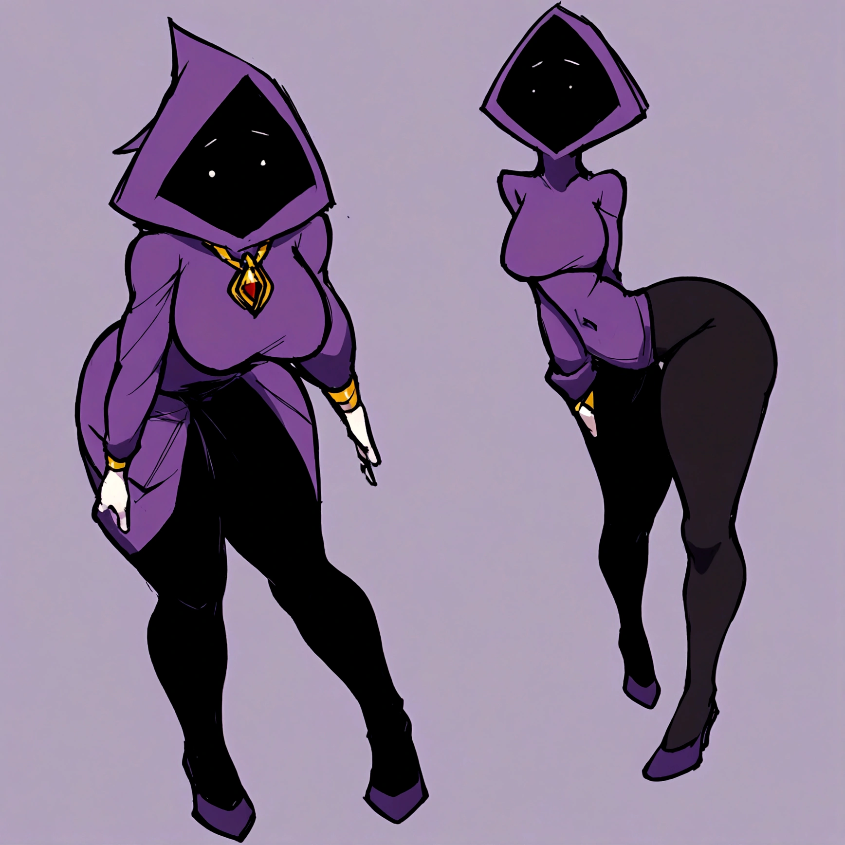 a thicc curvy shadow wizard wearing a purple robe and has nice thick thighs, female, sexy, fit, skinny, bent over from behind, wearing thigh high black stockings
