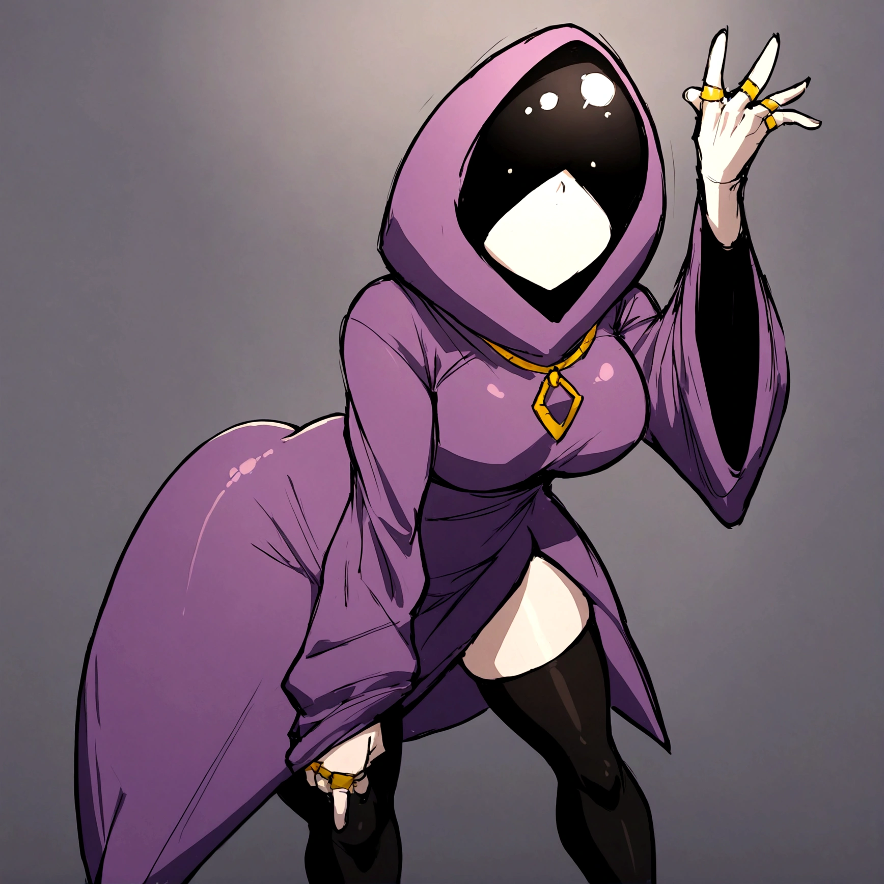 a thicc curvy shadow wizard wearing a purple robe and has nice thick thighs, female, sexy, fit, skinny, bent over from behind, wearing thigh high black stockings