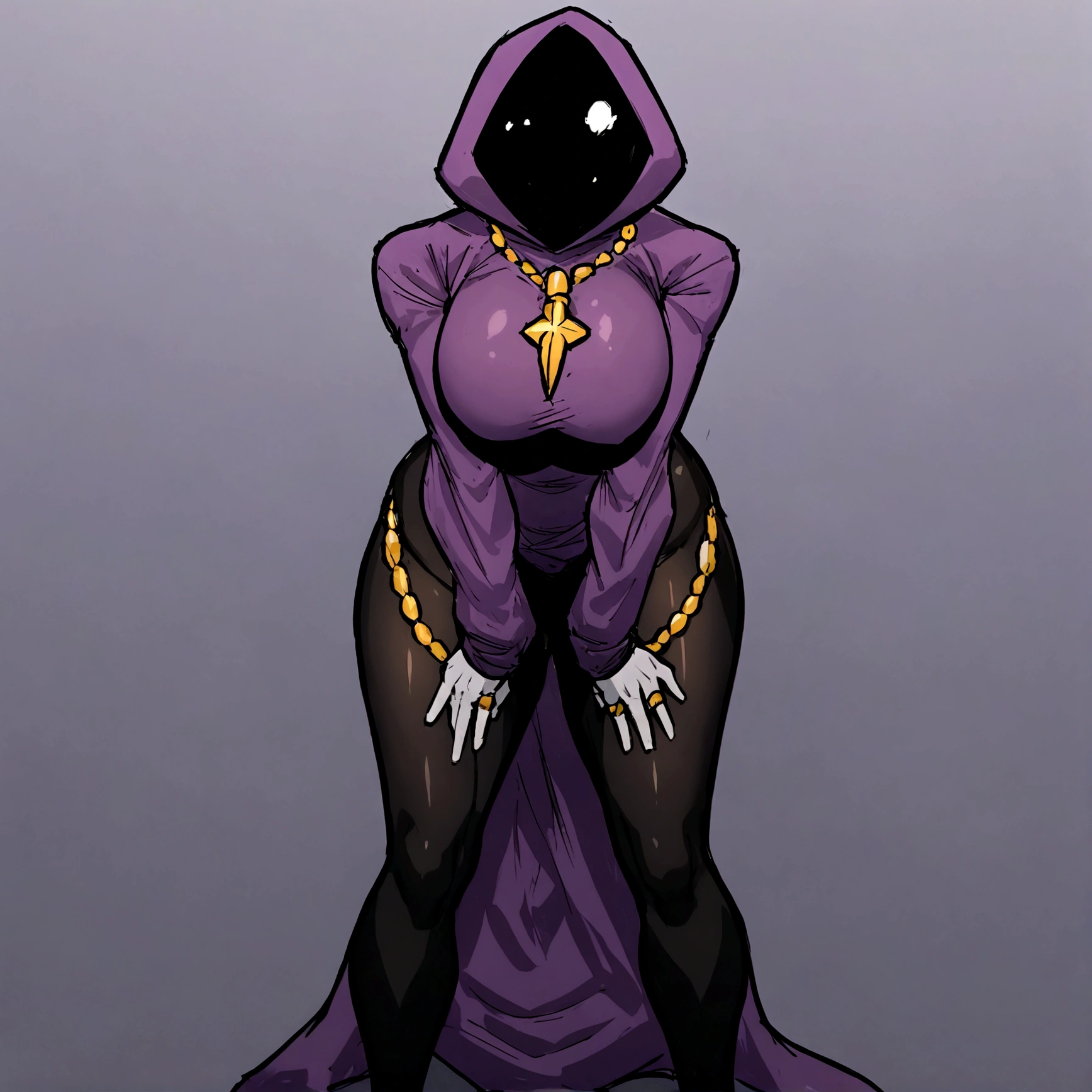 a thicc curvy shadow wizard wearing a purple robe and has nice thick thighs, female, sexy, fit, skinny, bent over from behind, wearing thigh high black stockings