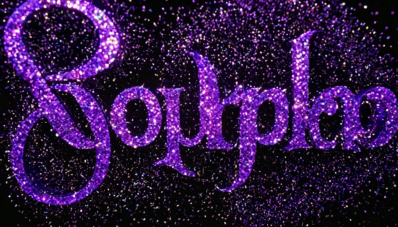 a close up of a purple glittered word on a black background, purple glowing inscription, burn, burning, burned, by Rodney Joseph Burn, adam burn, inspired by Rodney Joseph Burn, film burn, burnt, made of liquid purple metal, purple sparkles, purple fire powers fire swirling, purple crystal inlays, by Gwen Barnard, profile image, purple fire