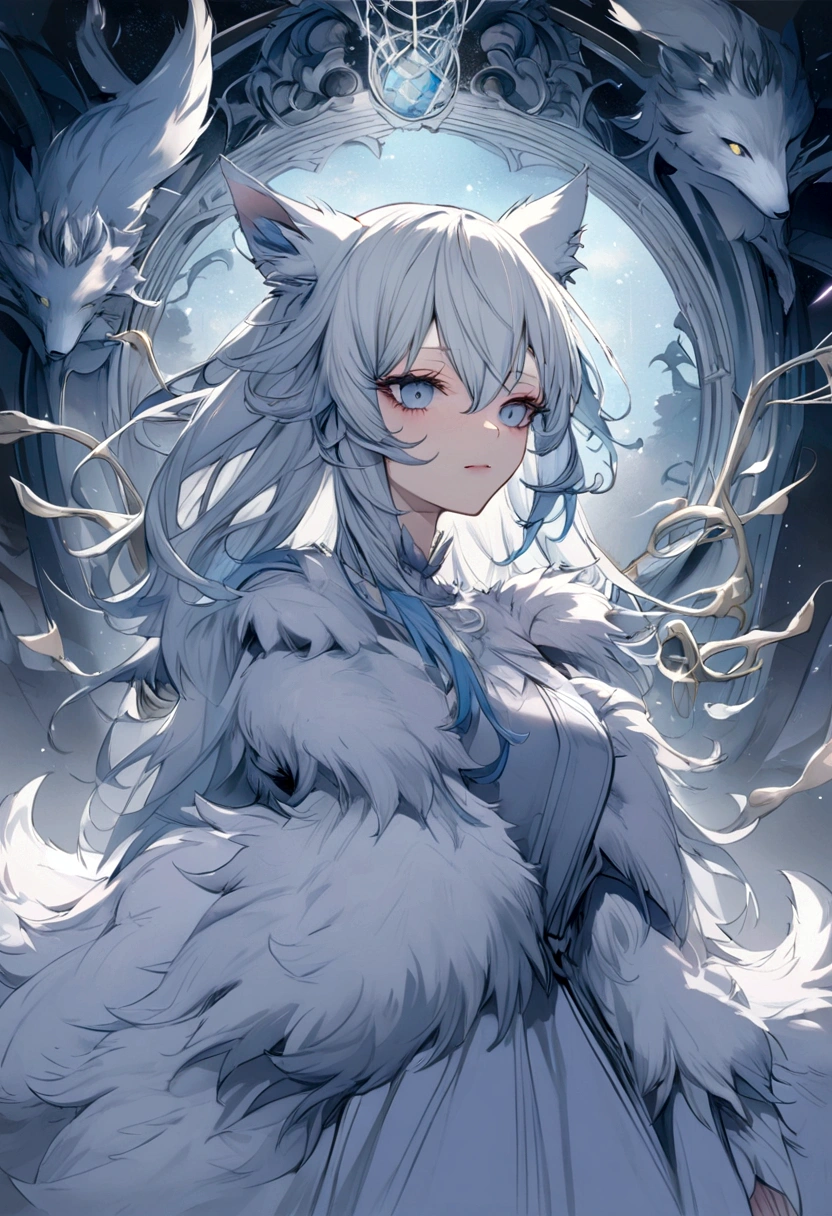 fox Light blue hair beast girl fox beast girl indigo fur gray hair