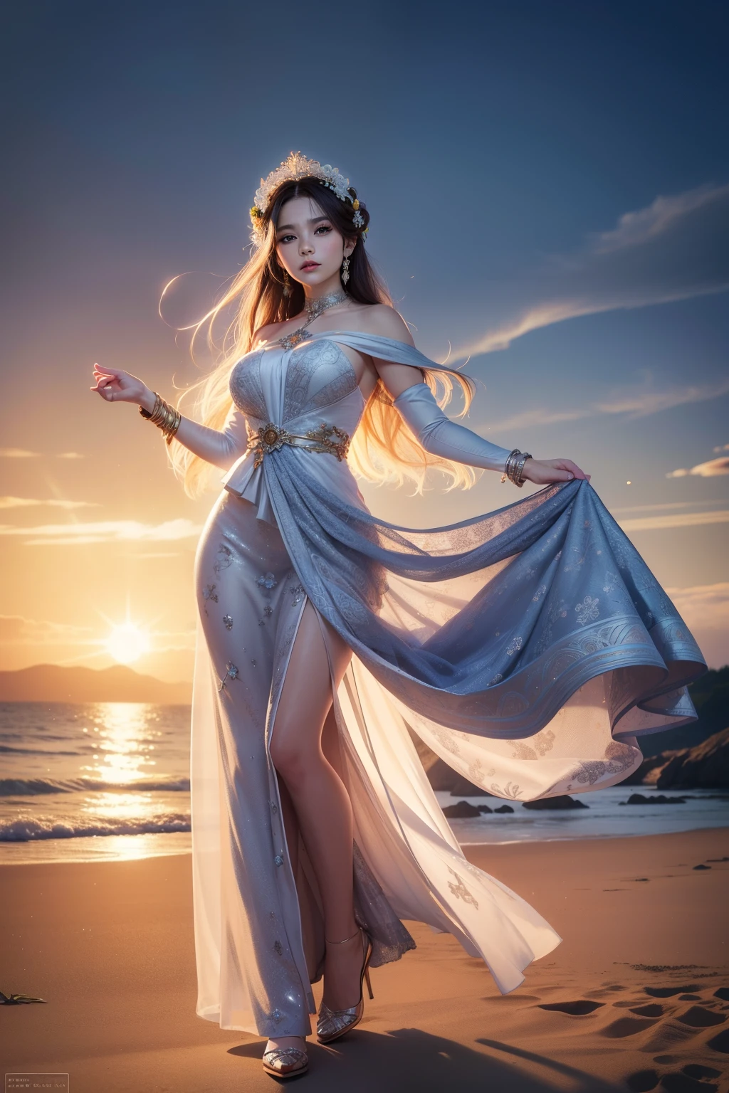 Beautiful detailed woman,very Fine grain and faces, Fine grain, Super detailed, High resolution, Very detailed,highest quality,Awareness-raising,Unified,8k wallpaper,masterpiece,highest quality,Vision，One girl，Full Body Lesbian，Look at the viewers，Face the viewer，long flowing hair，Long skirt，background：Light of the sun，Floral，nice，Vivid and colorful，Random Dynamic Pause，Surreal 8000 grams，perfection，masterpiece，Professional artwork，Famous works of art，Cinema Lighting，Cinematic Bloom，perfectionな顔，Beautiful Face，Fantastic，Dreams are magical，Not true，Intricate details，Delicate pattern