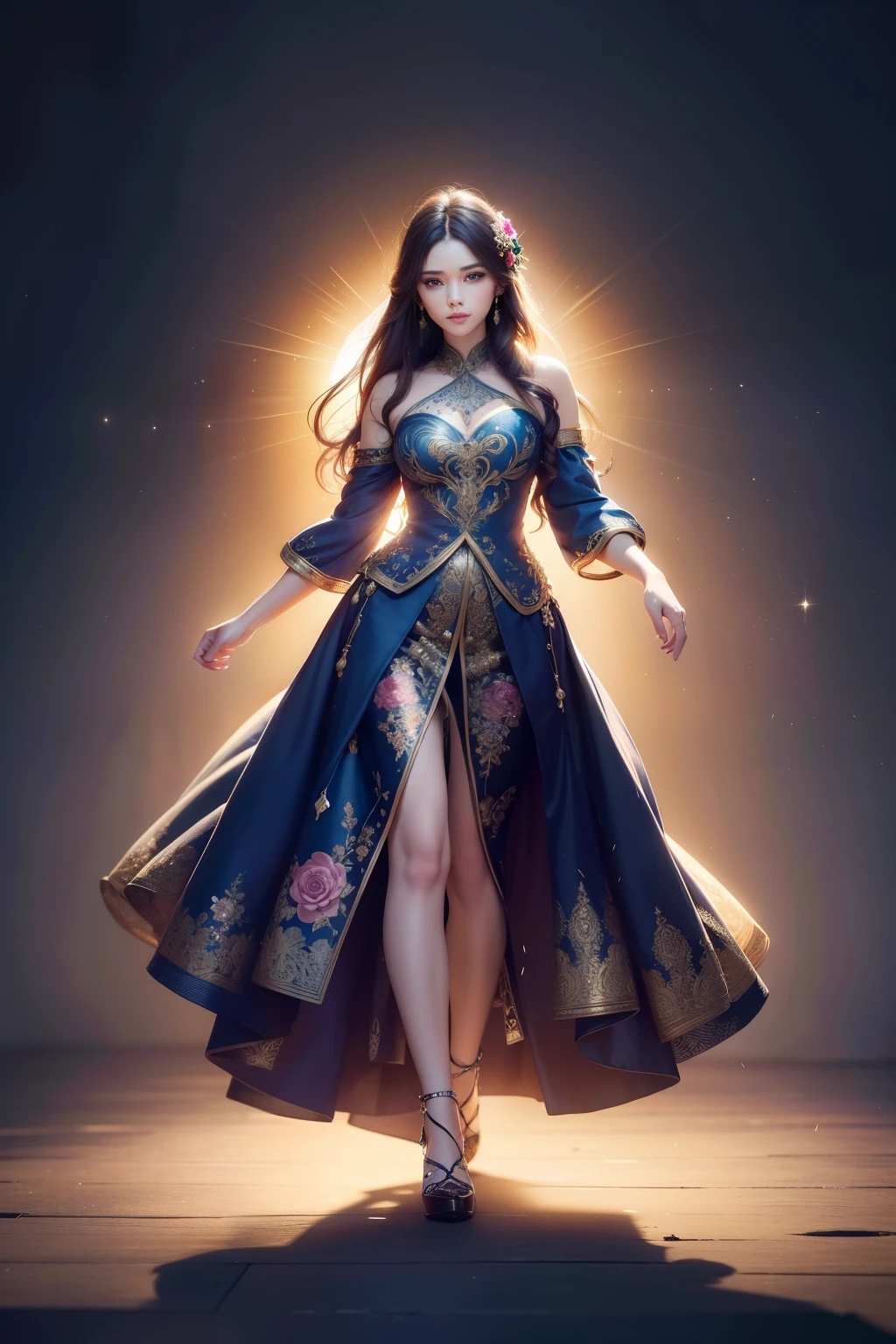 Beautiful detailed woman,very Fine grain and faces, Fine grain, Super detailed, High resolution, Very detailed,highest quality,Awareness-raising,Unified,8k wallpaper,masterpiece,highest quality,Vision，One girl，Full Body Lesbian，Look at the viewers，Face the viewer，long flowing hair，Long skirt，background：Light of the sun，Floral，nice，Vivid and colorful，Random Dynamic Pause，Surreal 8000 grams，perfection，masterpiece，Professional artwork，Famous works of art，Cinema Lighting，Cinematic Bloom，perfectionな顔，Beautiful Face，Fantastic，Dreams are magical，Not true，Intricate details，Delicate pattern