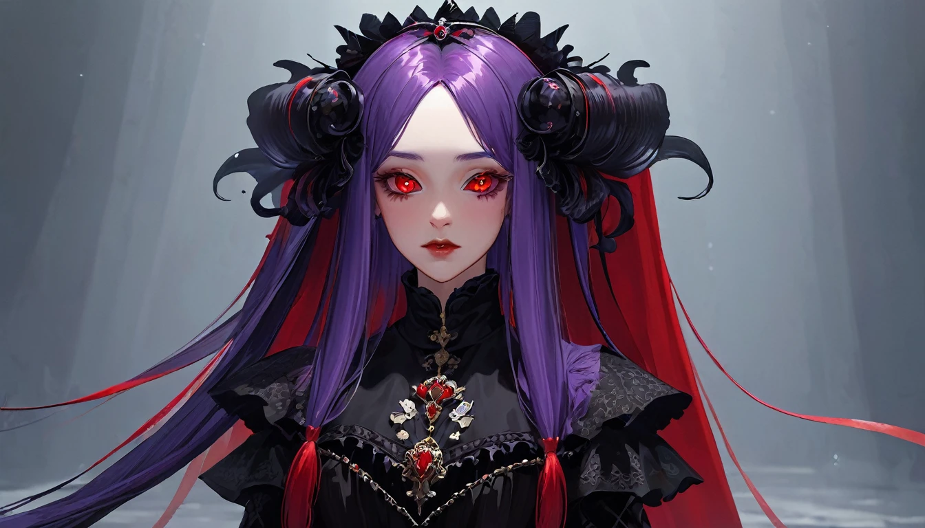 woman, jellyfish, (Medieval feudal period:1.1), Slavic appearance, (Long Straight Purple Hair Gradient Pro Red), (Red eyes), (Strong expression), Purple Lipstick, Fair skin, (Black gothic clothing with red details:1.1), Yellow scales on hands, Cinema Lighting, Mysterious atmosphere, Dynamic Focus, ultra Genuineity, ultra Genuineistic, super high quality, Genuine, Genuine texture:1.1, Genuineistic clothes:1.1, 8k Maniac, Absurd,