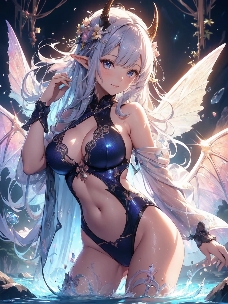 最high quality、1 woman elf、The Strongest Succubus、Wet、Floating on water、Sleeping on your back、beautiful瞳、beautiful装飾の水着、bikini 、Flashy Effects、 cowboyshot,NP: Worst quality , fractal art ((smile、))((sleep on your back ))SMqueen、Orgasm、Ecstasy、Bigger on the front、 beautiful輝き,High-definition depiction, Realistic, 8k, Unity, beautiful太もも,,Giant Devil's Wings、虹colorに輝く翼、、 light smile, Beautifully and vividly drawn, , beautiful beautiful透き通る肌、輝くbeautiful装飾の魔法、Giant horns、 demon king、、beautiful装飾の角、 , beautiful、 Romanticism,mosquito。 混沌の最もbeautiful形, Mr..々color, Intertwined flowers, P article,Magical gentle light,smile,,image quality、masterpiece、beautiful顔、Super beautiful elf woman((Big breasted 22 year old office lady、Bust 100,Beautiful long ironed hair、Silver Hair、height: 165cm。、Esbian、、high quality、、Visual Arts、最high quality、1 woman elf NP: Worst quality ,beautiful fractal art Marble pillar、、、light、Beautiful radiance,High-definition depiction, Realistic, 8k, Unity, , light smile, Beautifully and vividly drawn, , Beautiful, beautiful, clear skin、 ((see-through swim suit,))Countless rays of light pouring down, Swirling Light, big background, , Intense light is emitted from the magic circle in front of the girl. Romanticism,Cowboy Shot: 品質sleep on your back