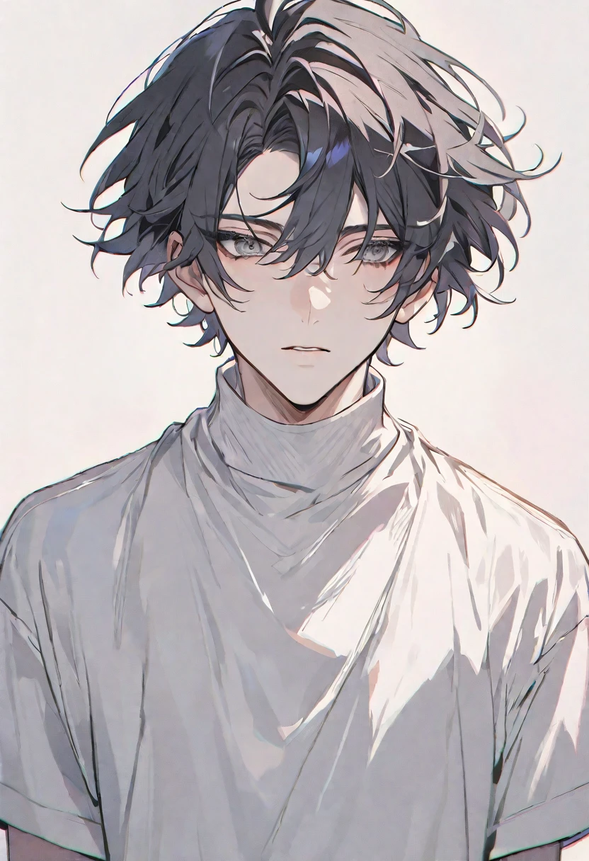alone, good looking, 1 male, short hair, Pink and black hair, Grey Eyes