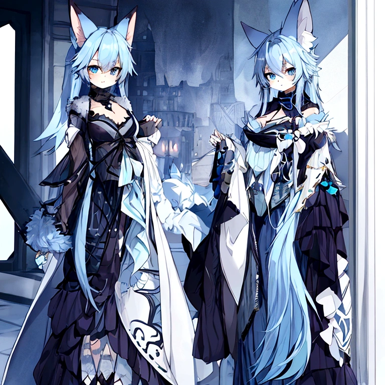 fox Light blue hair beast girl fox beast girl indigo fur gray hair