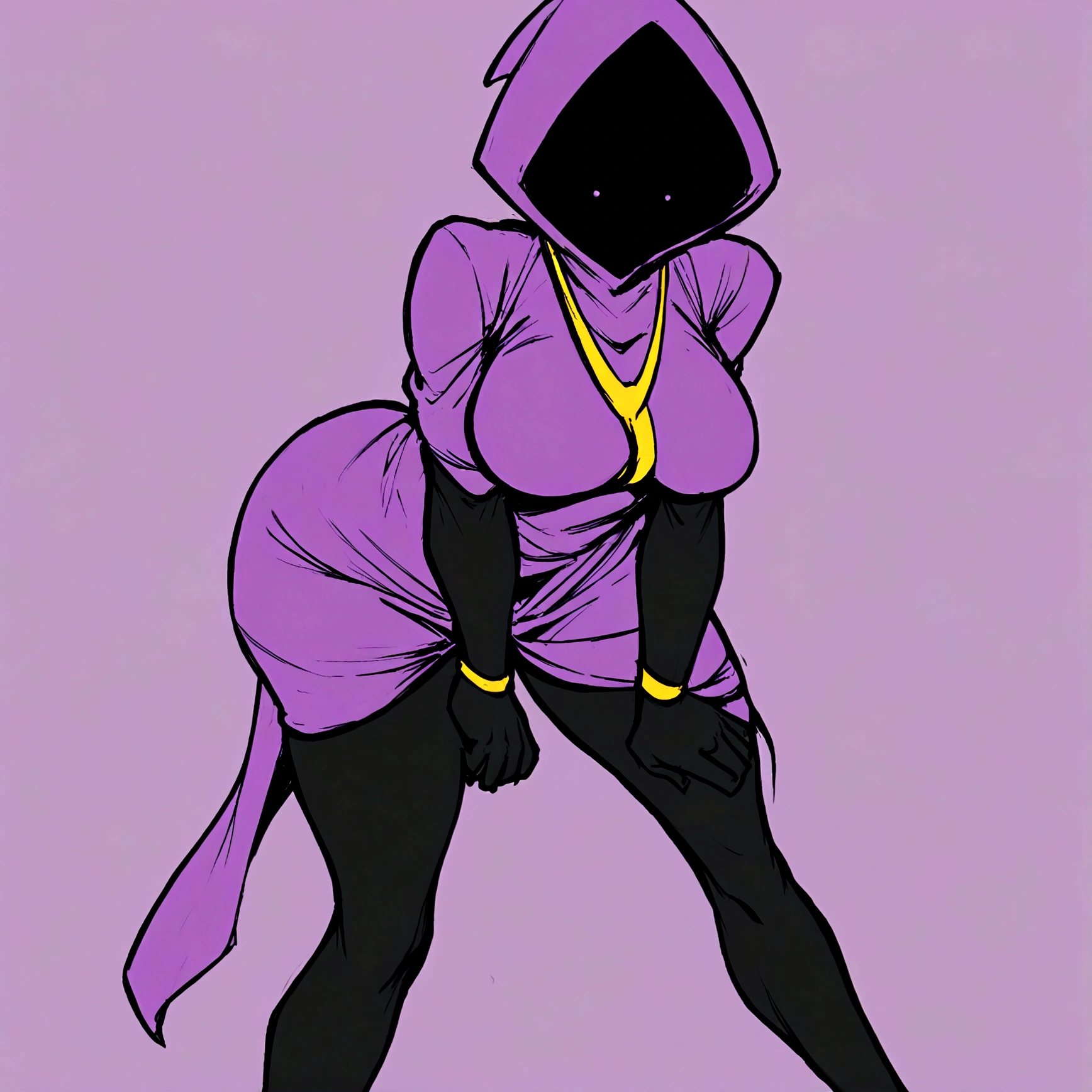 a thicc curvy shadow wizard wearing a purple robe and has nice thick thighs, female, sexy, fit, skinny, bent over from behind, wearing thigh high black stockings