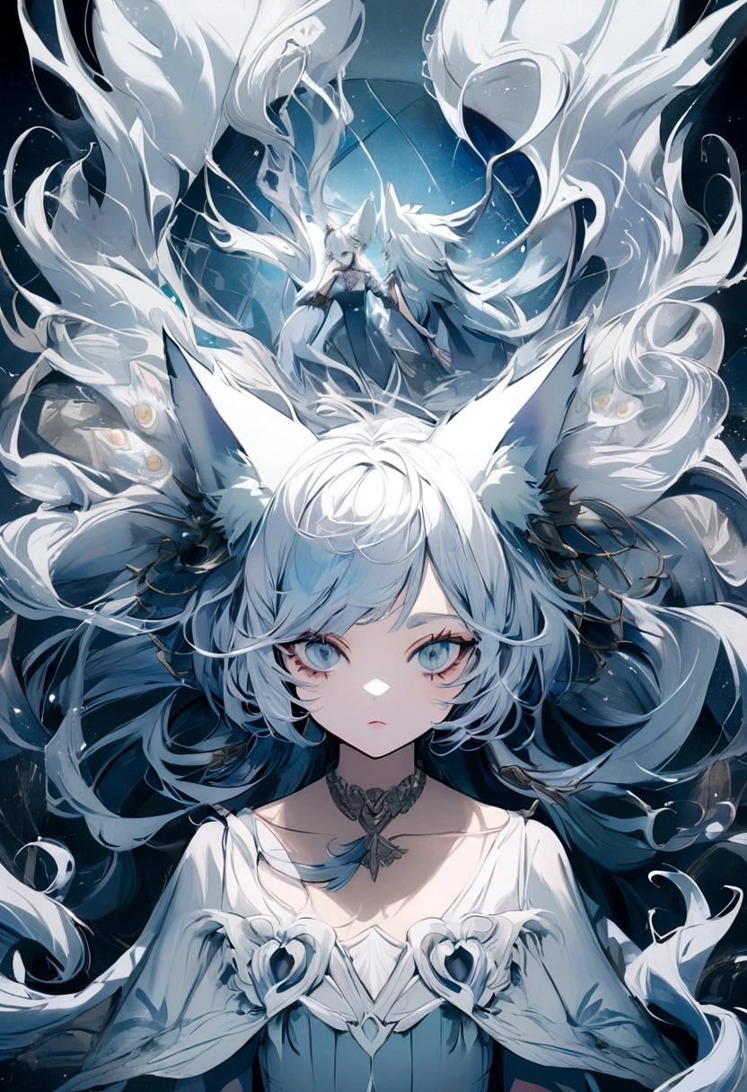 fox Light blue hair 　beast girl　fox beast girl　indigo fur　gray hair