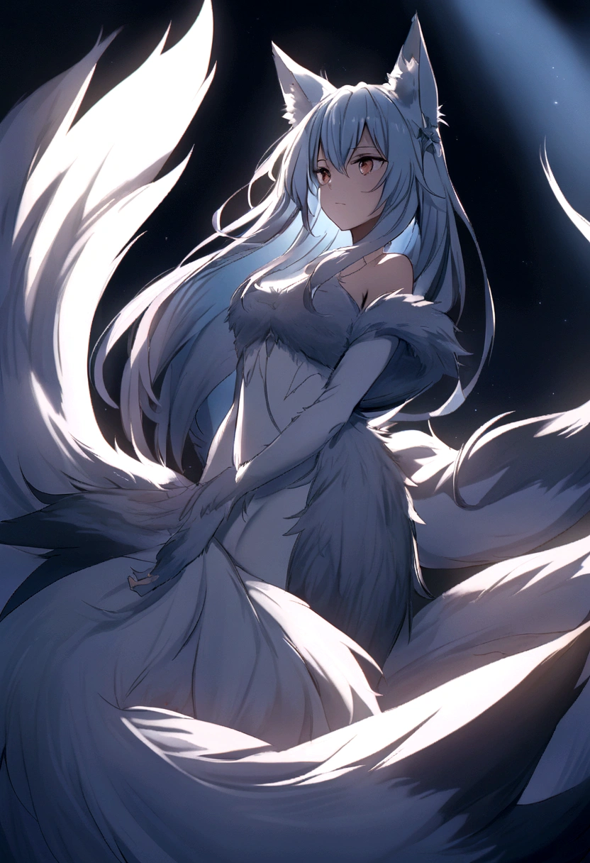 fox Light blue hair beast girl fox beast girl indigo fur gray hair