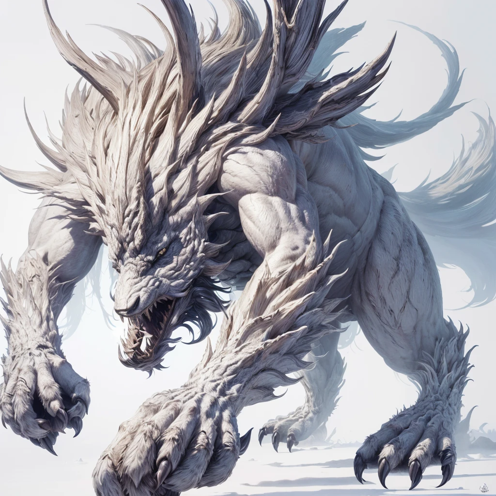 A closeup of a monster with a big head and a huge body, arte oficial altamente detalhada, fenrir, detalhe imenso, por Ryan Yee, arte completa, in an epic and intricate oroboros, giant ethereal creature, arte digital detalhada de anime, senhor das feras, arte digital detalhada de fantasia 2D, arte completa illustration, um lobo minotauro, arte de fantasia altamente detalhada