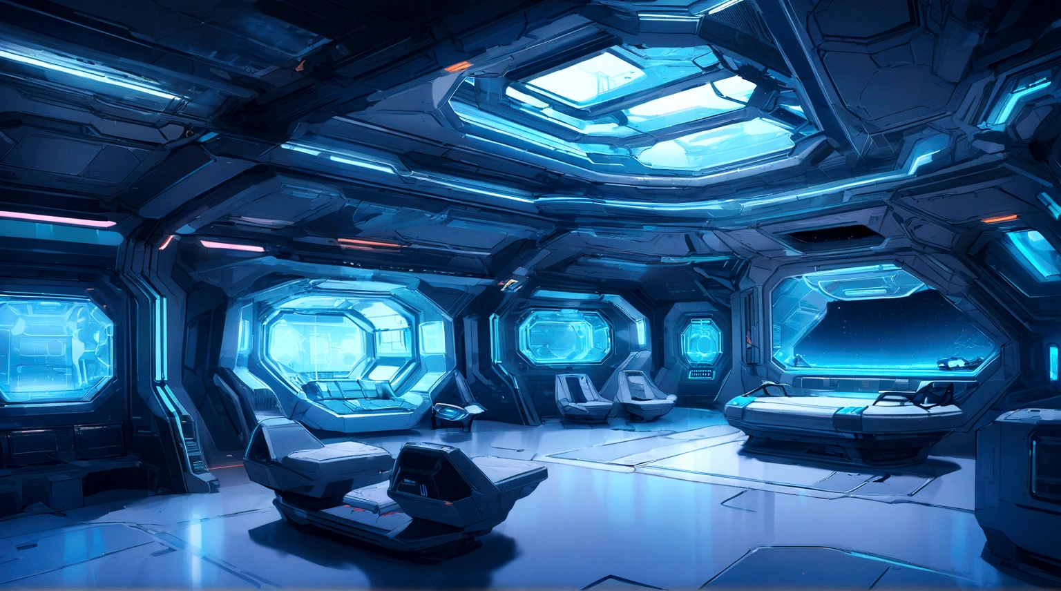 there is a bed in a room with a blue light, scifi room, futuristic room, sci - fi interior, futuristic interior, futuristic decor, high tech space ship interior, with retro sci fi furniture, surreal sci fi set design, sci - fi aesthetics, space station interior, futuristic setting, interior of an alien spaceship, futuristic space ship interrior, spaceship interior