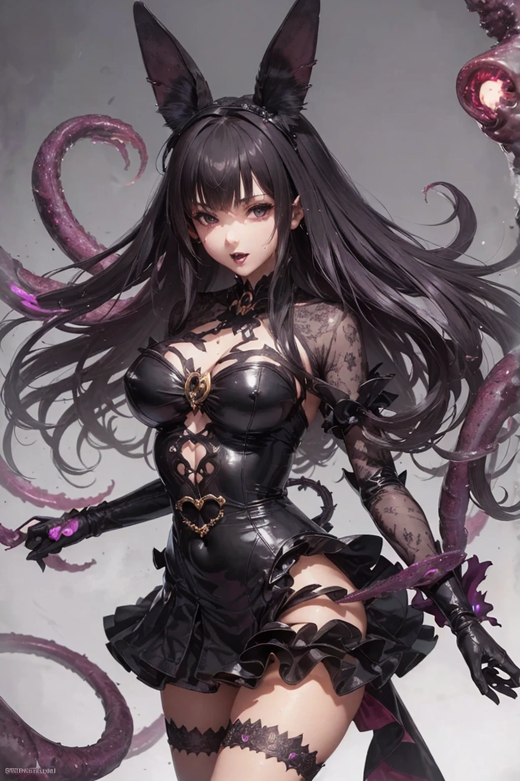 ((best quality)), ((highly detailed)), masterpiece, Succubus-style magical girl. Tentacles growing from her body. Tentacles with a mouth.