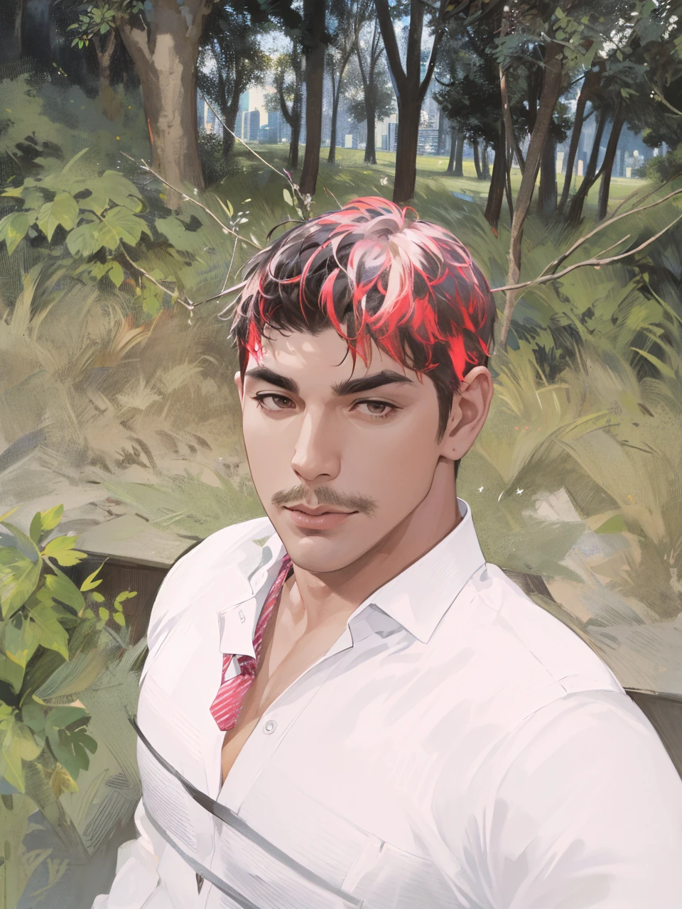 (absurdres, highres, ultra detailed, realistic, ), 1 male, solo, adult, mature, tall muscular guy, broad shoulders, handsome, very short hair, black hair, brown eyes, angular jaw, thick neck, thick eyebrows, night, dark, the night view of the city background, formal suit, necktie, upper body
