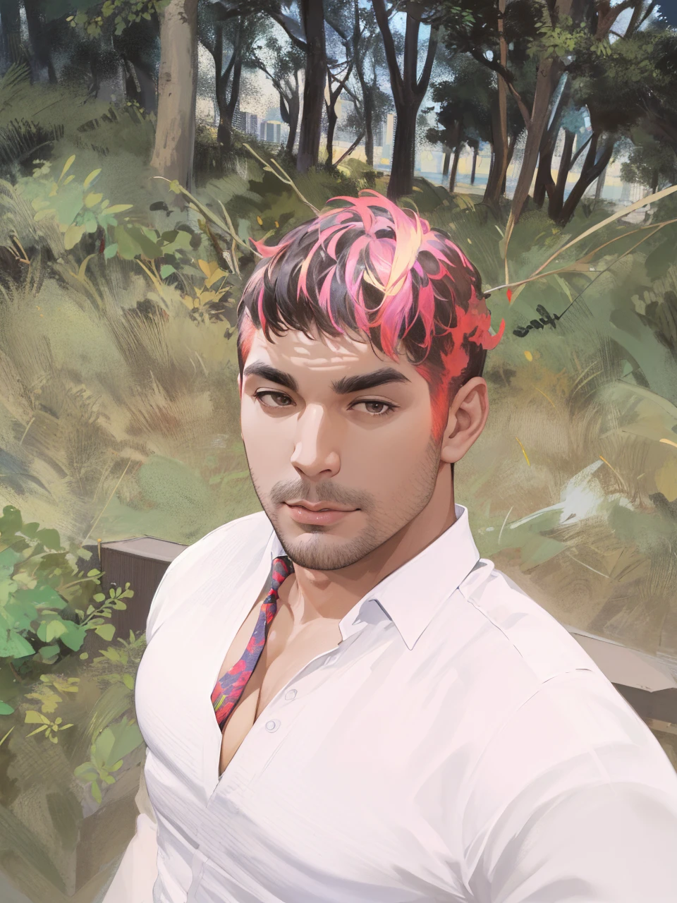 (absurdres, highres, ultra detailed, realistic, ), 1 male, solo, adult, mature, tall muscular guy, broad shoulders, handsome, very short hair, black hair, brown eyes, angular jaw, thick neck, thick eyebrows, night, dark, the night view of the city background, formal suit, necktie, upper body