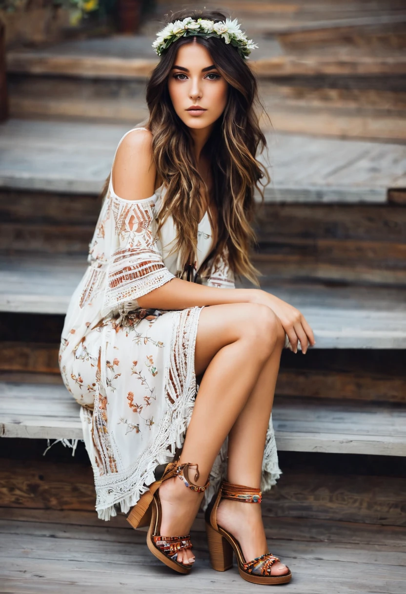 Beautiful attractive woman, attractive, shoes , boho style 