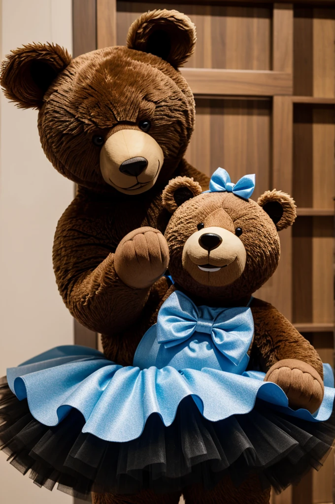 An animated annoying bear with a bow and a tutu