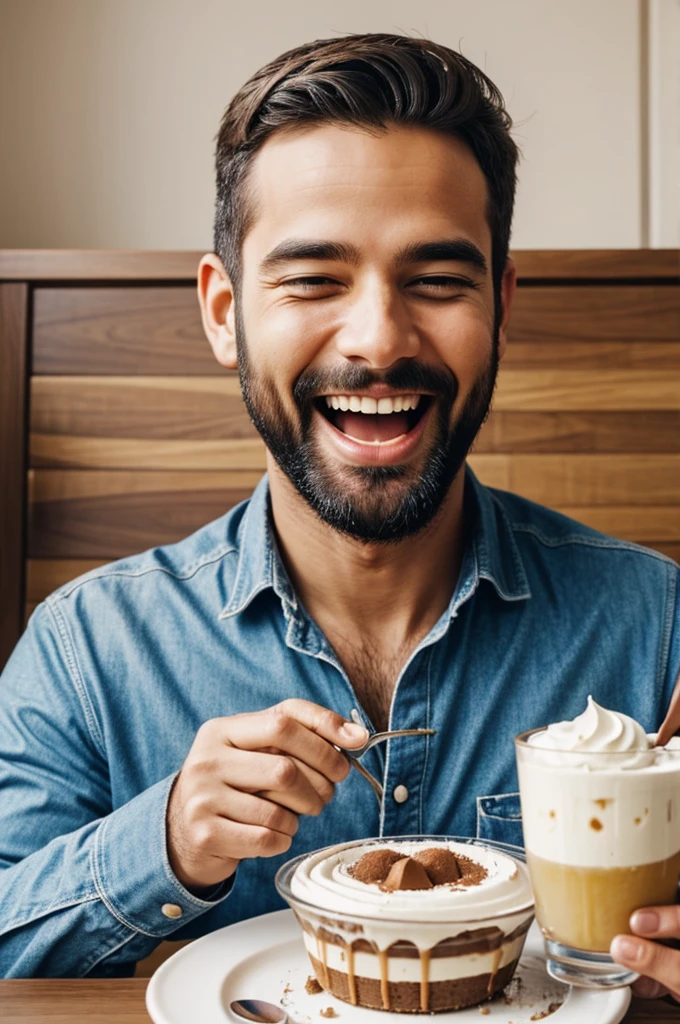 Believe me a video of a happy man eating a dessert for Father's Day