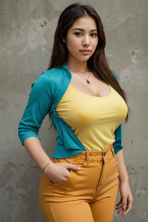 front look. ((Real life big mom)). ((different women faces, long noses, Americans, Russians, Koreans, Japanese, Ukrainians, Indonesians, Filipinos, Turks and women of mixed blood)). (various styles and hairstyles, short, long, hair tied or loose), (wearing a different color, red, yellow, green, blue, and upper clothes). wearing different pants, wear necklaces and bracelets. head straight facing the camera. (standing upright, body facing the camera, The hands are very detailed). (the fingers look perfect). A beautiful young woman in her 25s with large breasts, slightly visible cleavage, sharp nose, narrow eyes, full of make-up. Different color, ((wear different uniform and color)), (Interior wall background)(no background). Girs uniform.a man's favorite woman.