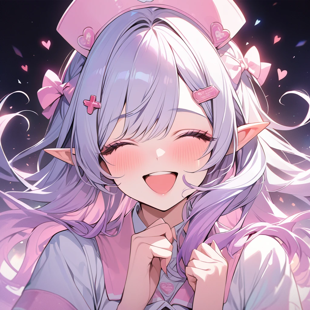 masterpiece, best quality, ultra-detailed, illustration, kawaii, detailed light, happy,, scared, tears, smile, ahegao, rolling eyes, blush, mini Highlights white hair, detailed sparkling eyes, 1girl, looks from the bottom up, Model with open mouth, men's big penis is inserted into the mouth, model lips envelop the penis,  Each hand holding One very realistic big penis pointed at her face, cum mouth and spits out a white-colored liquid.