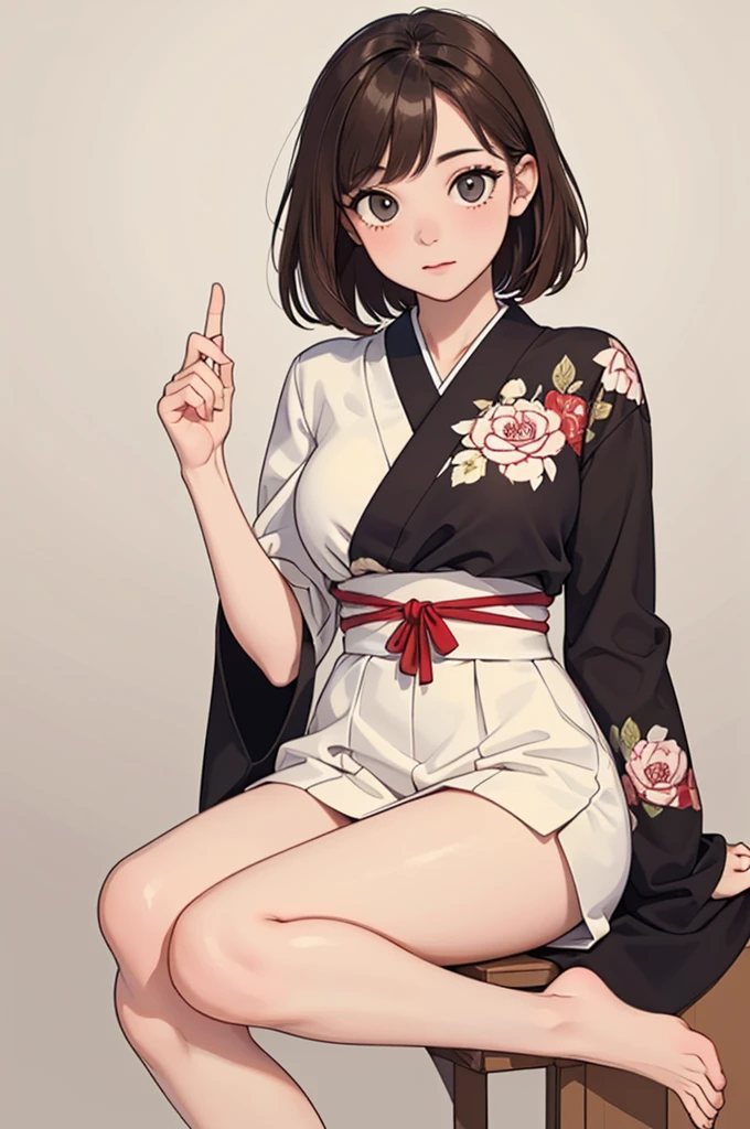 (((masterpiece, best quality, ultra highres, 1 girl, solo, no background))), super detailed skin and face and eyes and finger, beautiful japanese woman, small breasts:1.5, skinny, light brown hair, white background, very short hair, (an illustration of girl), Knee shot, Generate with illustrations, Various expressions, Various poses, Various Costumes, spread legs,