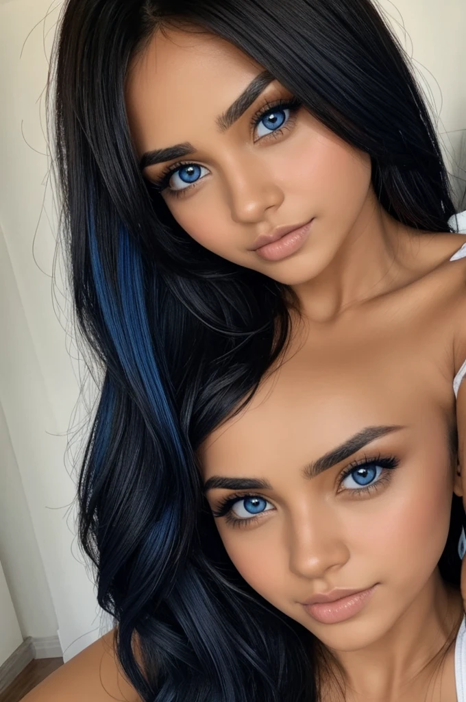 Morena ojos azules con lemtes y flaca