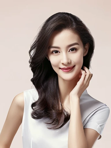 (highest quality,Hylenymistic elegant white shirt,slim black pants,Her tall figure and graceful curves,On the shoulder,A little curled,Long Hair,Gives off a subtle fragrance,Graceful features,Bright and lively eyes,Naturally thin eyebrows,Rosy sexy lips,Round and smooth face,