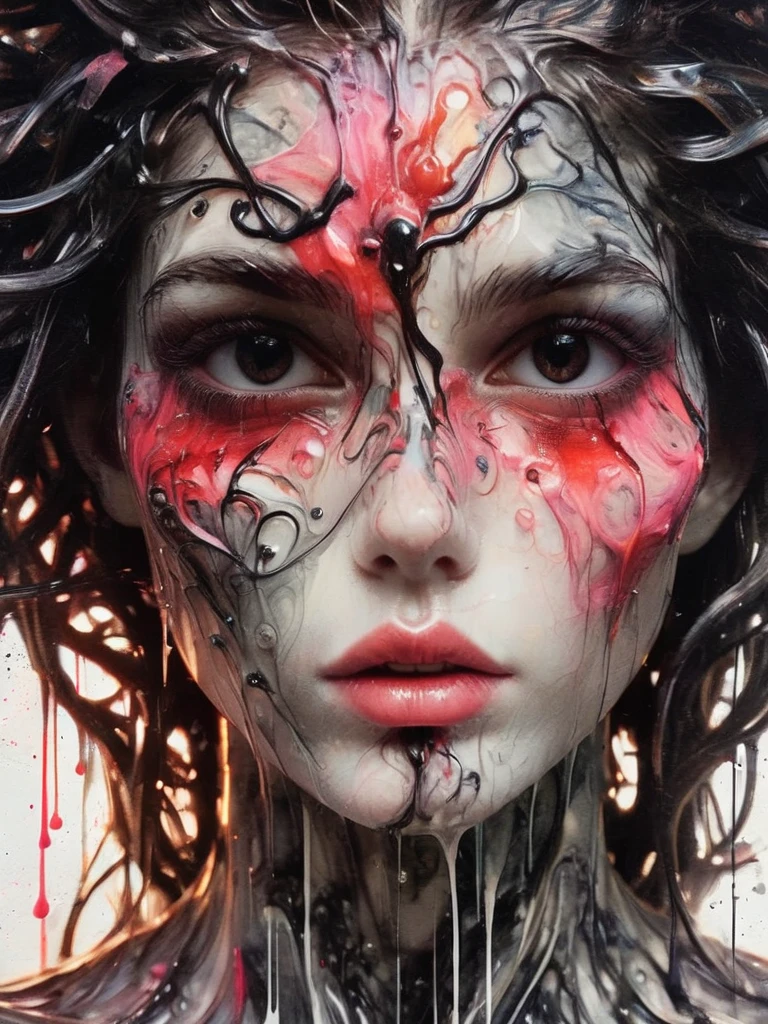 8K, rgb, hdr, pinturas de aceite, acuarelas, colores saturados brillantes, Anna Razumovskaya, Jarek Kubicki, Aleksi Brilo, Darek Zabrotsky, sakimichan, lois, Aminola Rezai, foto CRUDA, negro, dark Rojo, de cerca, Retrato de Medusa, mixed media collage. text with inscription "eloise", hermoso rostro. calligraphy, Gouache Wash, Boceto a pluma, lineas finas, Vintage illustration style. negro, blanco, Rosa coral, Rojo, pelo rubio, beautiful patterns  ral-negrolight