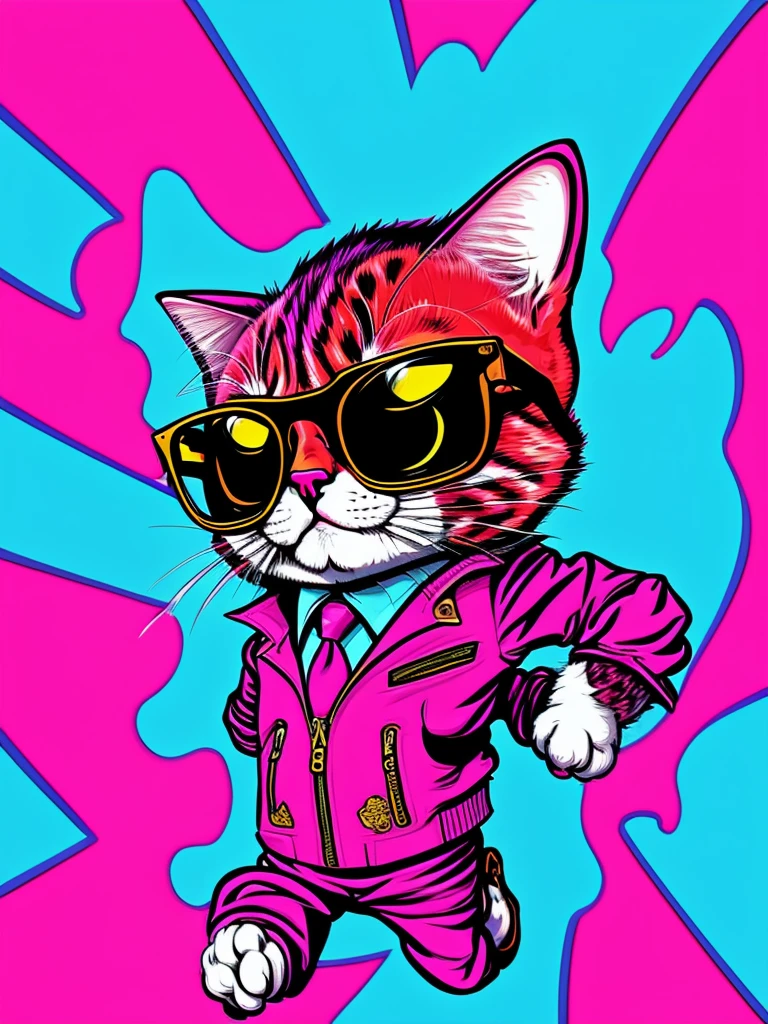[avatar style art] [pink background] a cat with glasses and a suit jacket, cartoon style, splashes of color*, cartoon portrait,, caricature illustration, ultra-detailed,cartoon!!!, inspired by Bored art Ape Yacht Club, hippie, cartoon, [profile photo style]