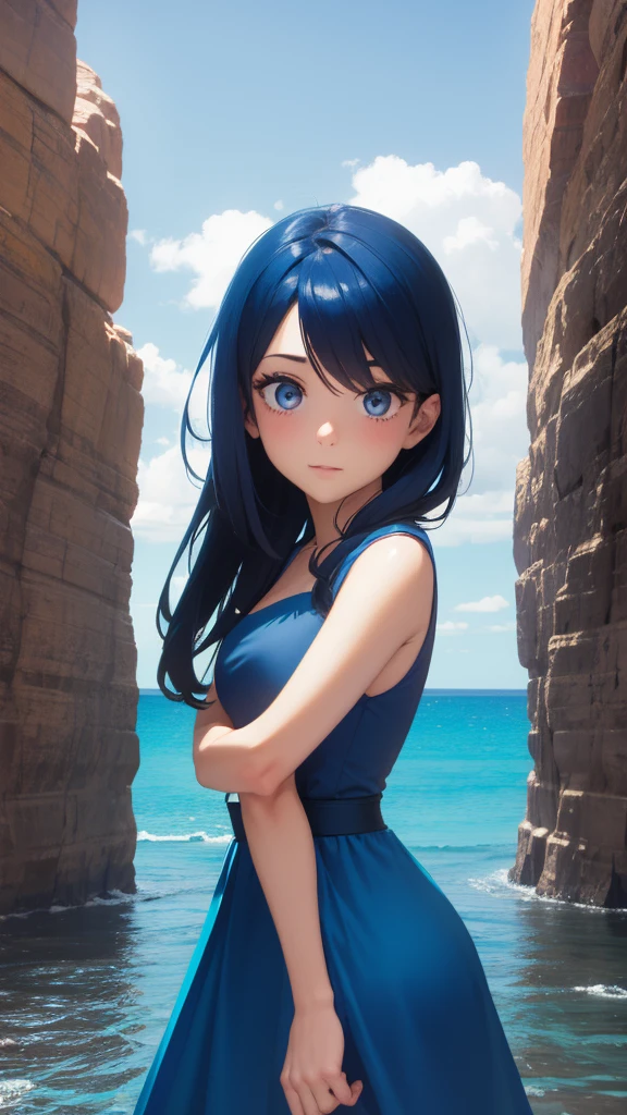 Chica con pelo azul y vestido rosa en un reino, brave man whose dream is to explore beyond known limits and discover a new horizon.
