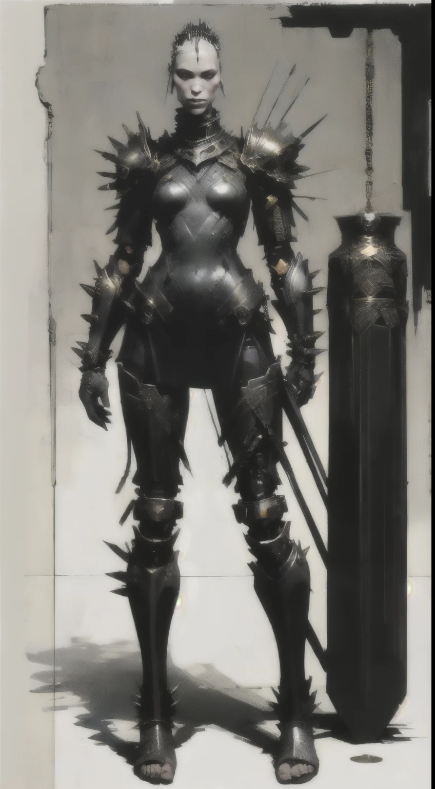 1woman, perfect proportions, anatomically correct, (head to toe: 2.0), (full body image: 2.0), solo, extremely stylized, deviant art, masterpiece, highly detailed, detailed eyes, expressive detailed eyes, detailed pupils, futuristic, ((wearing an armored helmet)), ((holding a spiked flail)), (cybernetic arms:1.4), big boots, entire body image, full body shot, nvinkpunk, professional photograph of alexander_skarsgard, tassles, large beads, (large tassels), cyberpunk, inkpunk, paint platter, ink splatter, (action pose:1.0), ((chainmail shirt)), old warrior, long beard, ((armor shoulders))