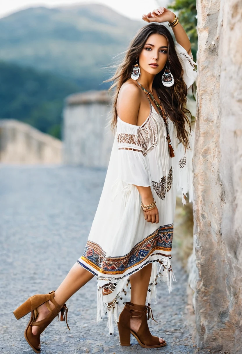 Beautiful style, beautiful woman, beautiful boho style, summer style , shoes , standup