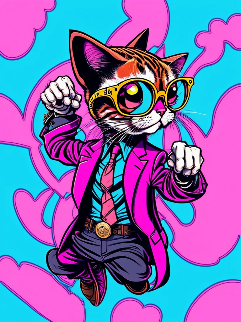 [avatar style art] [pink background] a cat with glasses and a suit jacket, cartoon style,, cartoon portrait,, caricature illustration, ultra-detailed,cartoon!!!, inspired by Bored Ape Yacht Club art, hippie, cartoon, [profile photo style], [half body]